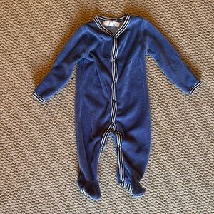 Blue Velour Striped Kids One Piece